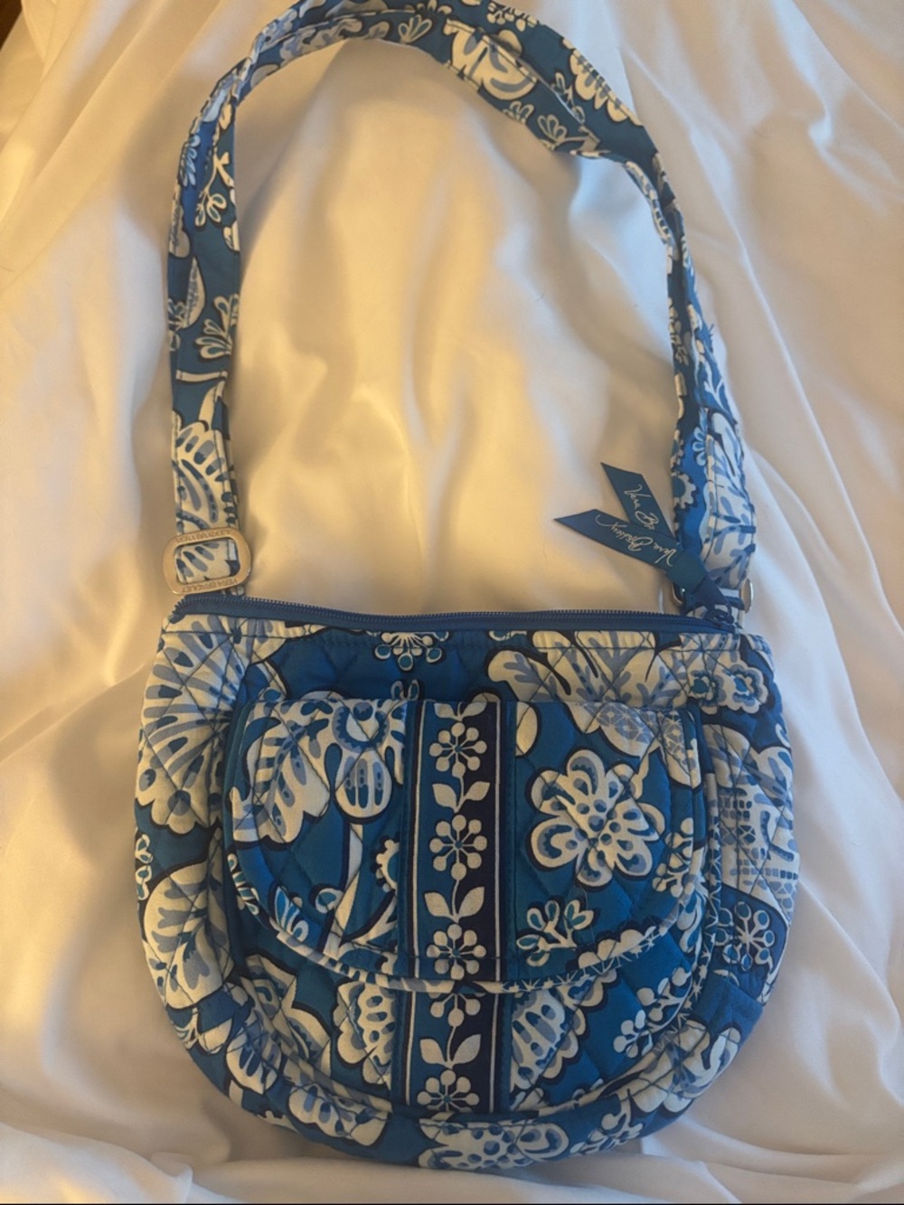 Vera Bradley Lizzy Blue Lagoon Floral Quilted Crossbody Bag